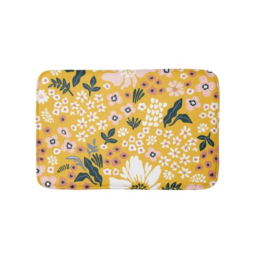 Tapis De Bain Fleurs Jardin : Charme Vintage Jaune. (Devant)
