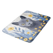 Tapis De Bain Fleurs Jaunes Chat Bleu Russe (Angle)