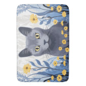 Tapis De Bain Fleurs Jaunes Chat Bleu Russe (devant Vertical)