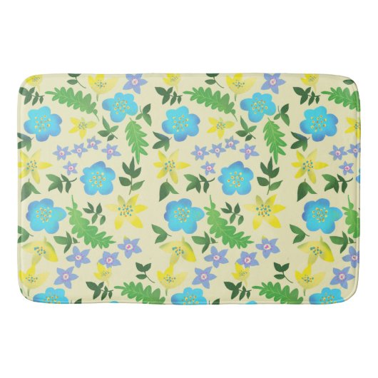 Tapis De Bain Fleurs jaunes et bleues (Devant)