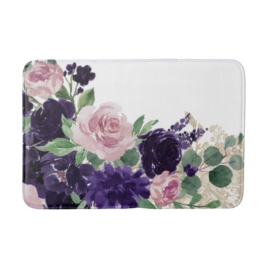 Tapis De Bain Fleurs luxuriantes | Chimmer floral pourpre et ros (Devant)