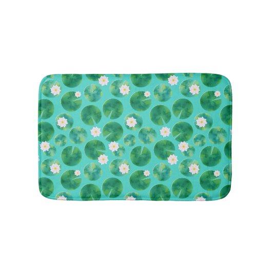 Tapis De Bain Fleurs Lys d'Eau Blanche & Motif Lily Pad (Devant)