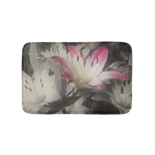 Tapis De Bain Fleurs Lys En Noir Et Blanc (Devant)
