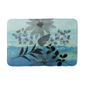 Tapis De Bain Fleurs Modernes Sur Arrière - plan Bleu Rêvé (Devant)