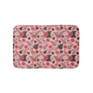 Tapis De Bain Fleurs motifs et feuilles flamands roses