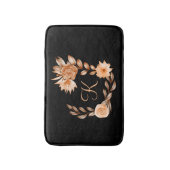 Tapis De Bain Fleurs noir marron et pêche avec monogramme  (Devant (Vertical))