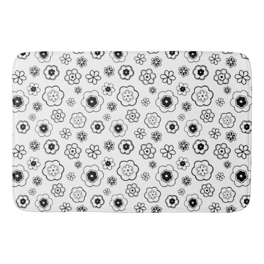 Tapis De Bain Fleurs noires et blanches Mat de bain (Devant)