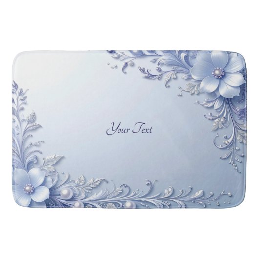 Tapis de bain Fleurs Ornées Bleues avec Perles (Devant)