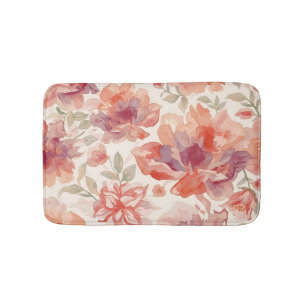 Tapis De Bain Fleurs pastel aquarelle orange clair