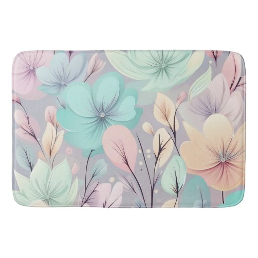 Tapis De Bain Fleurs pastel et Feuilles sur Arrière - plan viole (Devant)