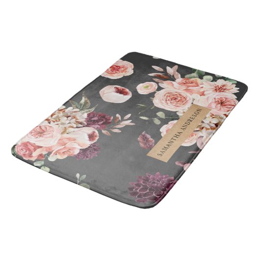 Tapis De Bain Fleurs Pastel Modernes & Noir Kraft (Angle)