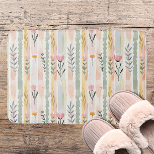 Tapis De Bain Fleurs rayées pastel aquarelle vintage
