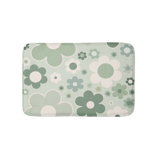 Tapis De Bain Fleurs rétro Sage Vert Abstrait Floral (Devant)