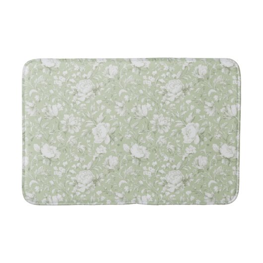 Tapis De Bain Fleurs romantiques vertes blanches   (Devant)