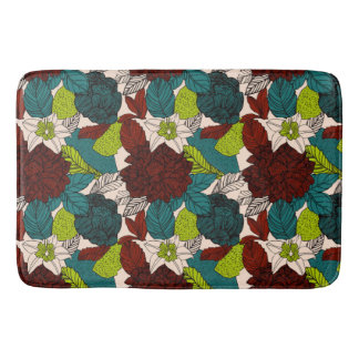 Tapis De Bain Fleurs Rose Foliage Vert Rouge Turquoise