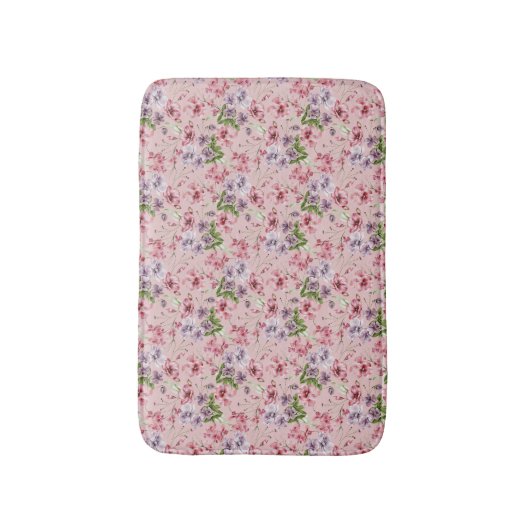 Tapis De Bain Fleurs rose violet vert (Devant (Vertical))