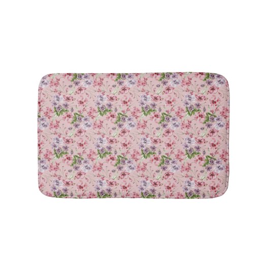 Tapis De Bain Fleurs rose violet vert (Devant)