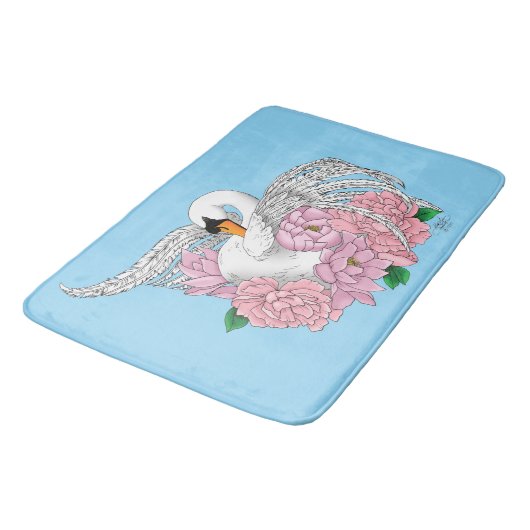 Tapis De Bain Fleurs roses cygnes blanches (Angle)