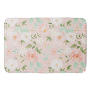 Tapis De Bain Fleurs Roses d'aquarelle en rose et en rose