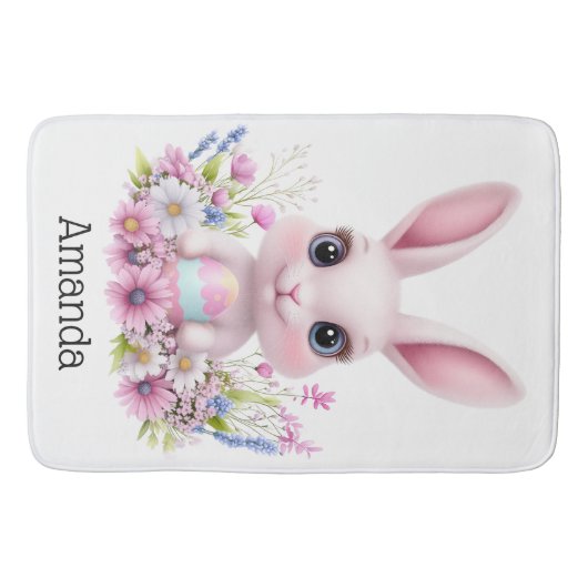 Tapis De Bain Fleurs roses de lapin mignonnes à l'oeuf de Pâques (Devant)