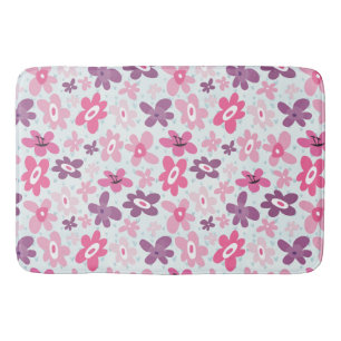 Tapis De Bain Fleurs roses et Coeurs Bleus mignons Whimsical