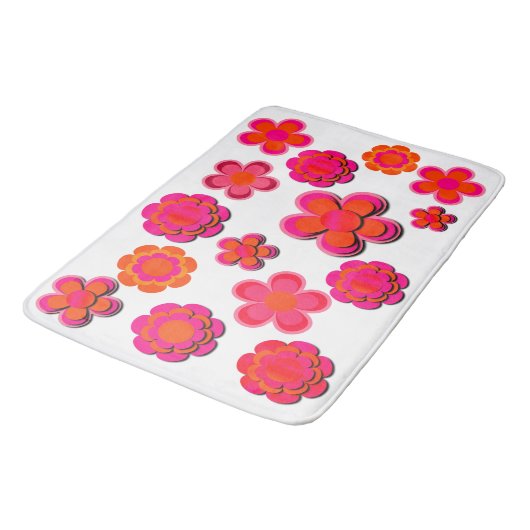 Tapis De Bain Fleurs roses et orange chaudes (Angle)
