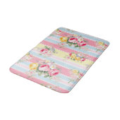 Tapis De Bain Fleurs roses rayées (Angle)