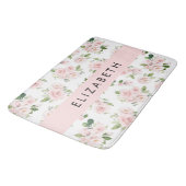 Tapis De Bain Fleurs roses, Roses, Fleurs Aquarelles, Votre Nom (Angle)