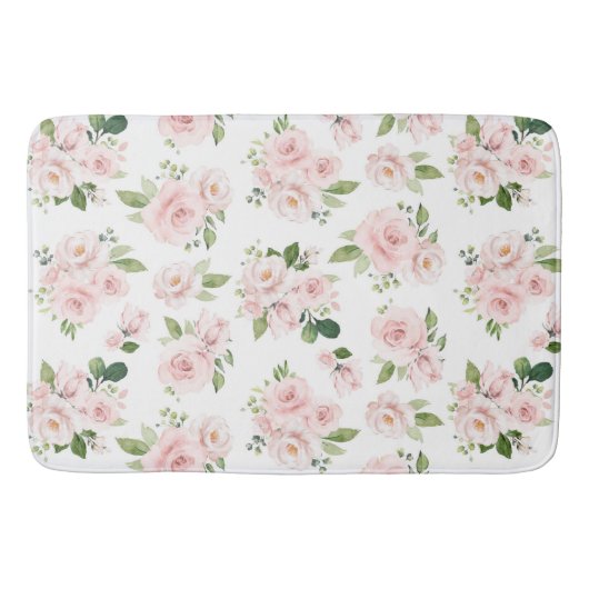 Tapis De Bain Fleurs roses, Roses roses, Fleurs Aquarelles (Devant)