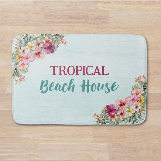 Tapis De Bain Fleurs roses tropicales Florales Maison de plage b