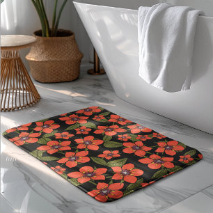 Tapis De Bain Fleurs rouges aquarelle