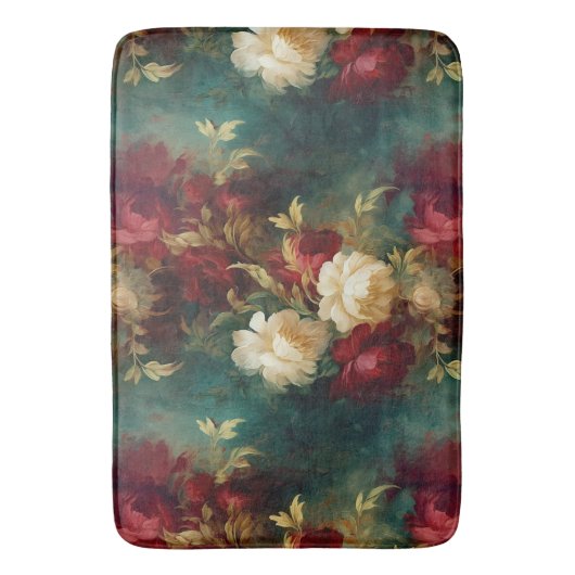 Tapis De Bain Fleurs rouges blanches vertes (devant Vertical)