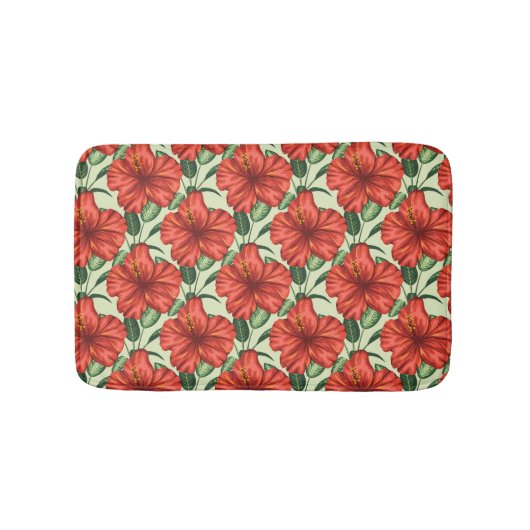 Tapis De Bain Fleurs rouges motifs à fleurs tropicales (Devant)