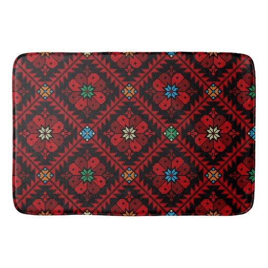 Tapis De Bain Fleurs rouges Palestine Broderie tatreez Motif (Devant)