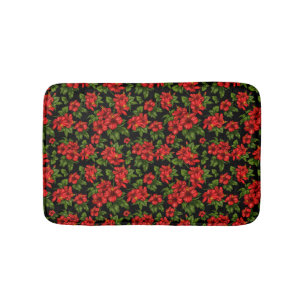 Tapis De Bain Fleurs rouges sur l'arrière - plan noir
