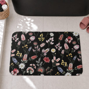 Tapis De Bain Fleurs sauvages à l'aquarelle romantique et sombre
