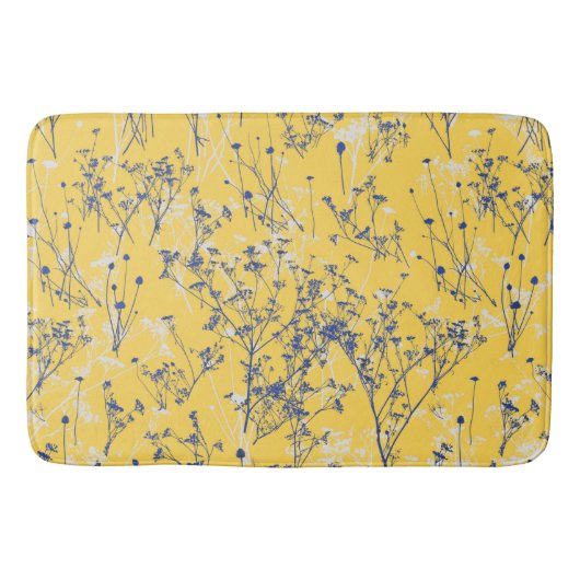 Tapis De Bain Fleurs sauvages bleus élégants sur moutarde jaune (Devant)