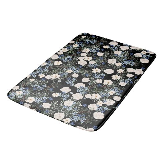 Tapis De Bain Fleurs sauvages d'aquarelle florale bleu rose Feui (Angle)