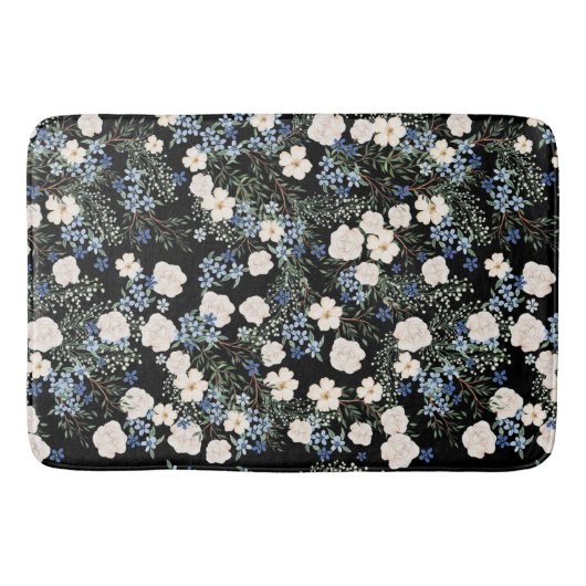 Tapis De Bain Fleurs sauvages d'aquarelle florale bleu rose Feui (Devant)