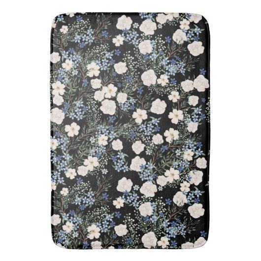 Tapis De Bain Fleurs sauvages d'aquarelle florale bleu rose Feui (devant Vertical)