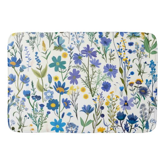 Tapis De Bain Fleurs sauvages de Jardin Bleu Rustique (Devant)