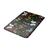 Tapis De Bain Fleurs sauvages et papillons sur le noir (Angle)