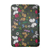 Tapis De Bain Fleurs sauvages et papillons sur le noir (Devant (Vertical))