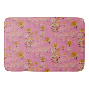 Tapis De Bain Fleurs sauvages rose moutarde bohème pastel