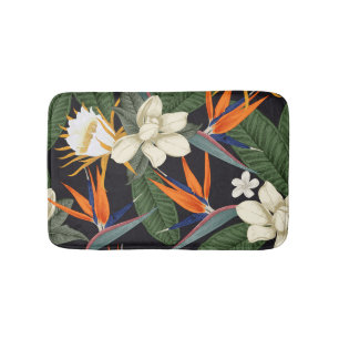 Tapis De Bain Fleurs tropicales, arrière - plan foncé, sans cout