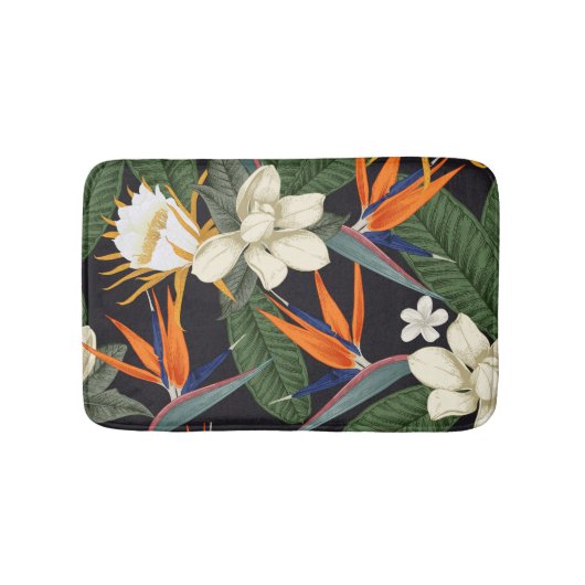 Tapis De Bain Fleurs tropicales, arrière - plan foncé, sans cout (Devant)