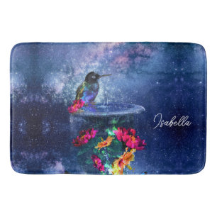 Tapis De Bain Fleurs tropicales, colibri, papillon et étoiles