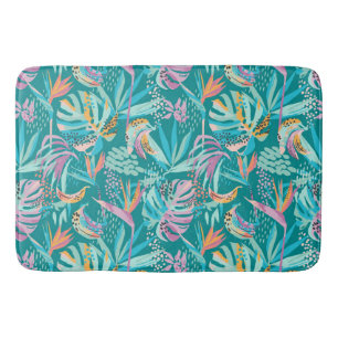 Tapis De Bain Fleurs tropicales colorées et motif feuille