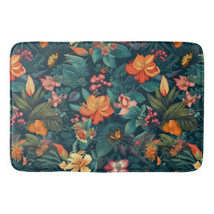 Tapis De Bain Fleurs tropicales et Feuilles à papillons