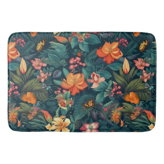 Tapis De Bain Fleurs tropicales et Feuilles à papillons (Devant)